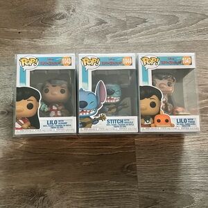 Funko Pop 1043 1044 1047 Lilo and Stitch Vinyl Figures Set in protectors